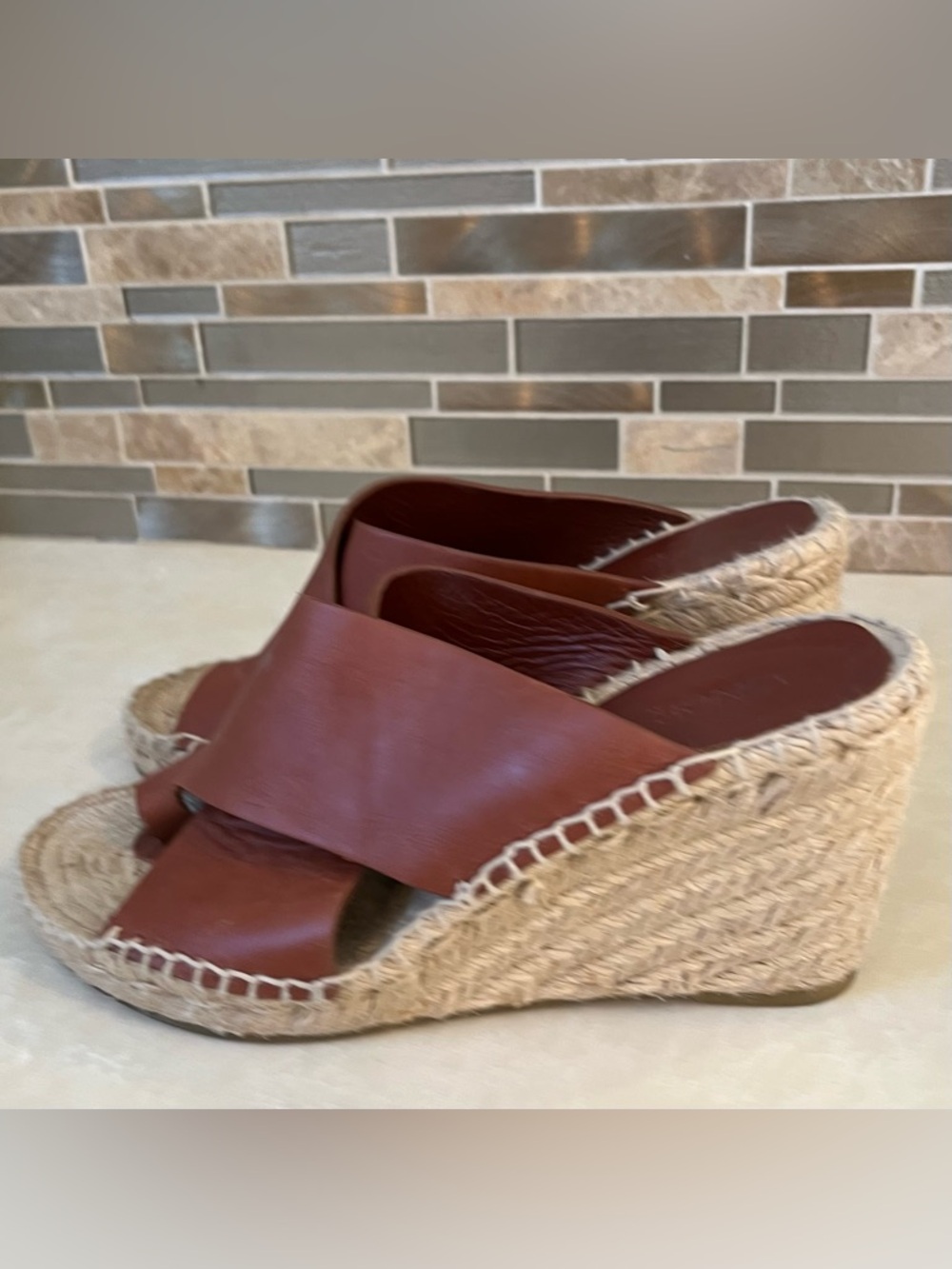 Vince Brown Leather Espadrille Wedge Sandals Size 7 Summer Neutral Classic